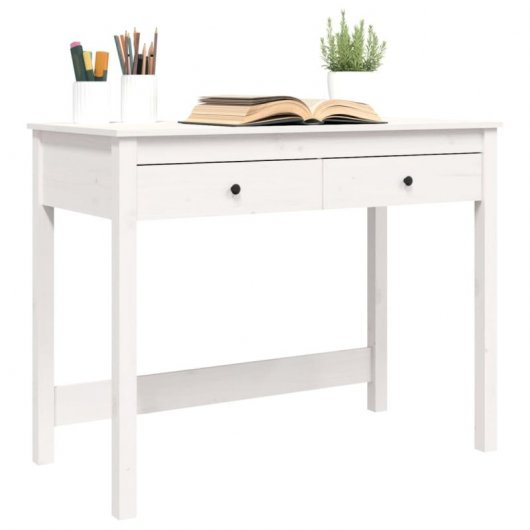 Vidaxl Escritorio Con Cajones Madera Maciza De Pino Blanco 100x50x78cm