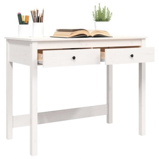 Vidaxl Escritorio Con Cajones Madera Maciza De Pino Blanco 100x50x78cm