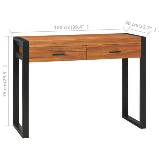 Secretária Vidaxl com 2 gavetas Madeira teca reciclada 100x40x75 cm