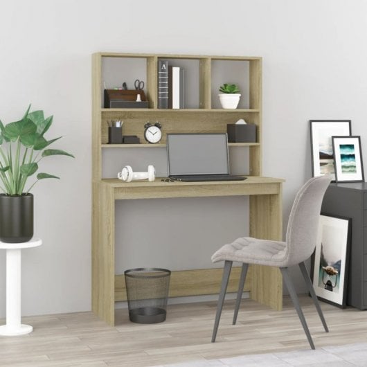 Mesa Vidaxl Com Prateleiras Contraplacado Carvalho Sonoma 102x45x148cm