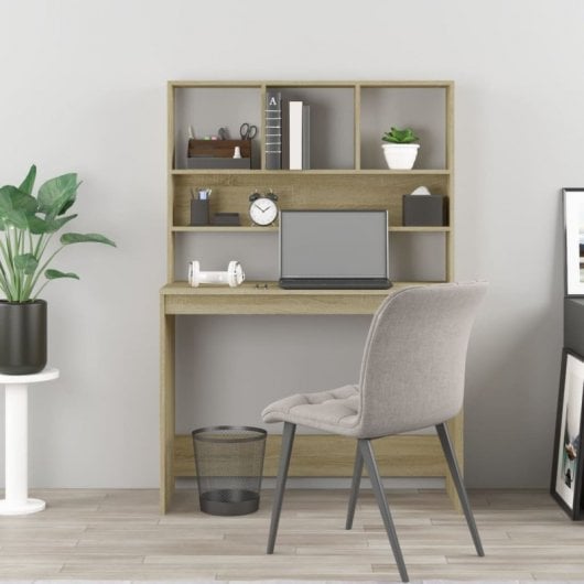 Mesa Vidaxl Com Prateleiras Contraplacado Carvalho Sonoma 102x45x148cm