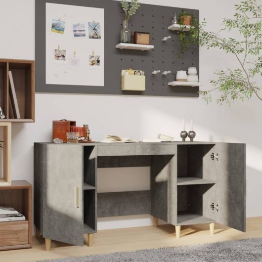 Vidaxl Escritorio De Madera Contrachapada Gris Hormigón 140x50x75 Cm