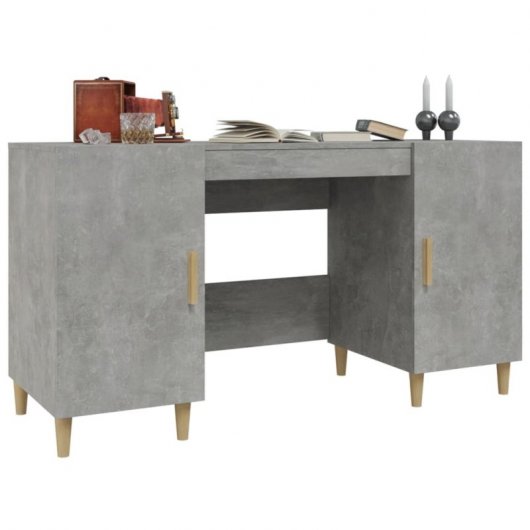 Vidaxl Escritorio De Madera Contrachapada Gris Hormigón 140x50x75 Cm