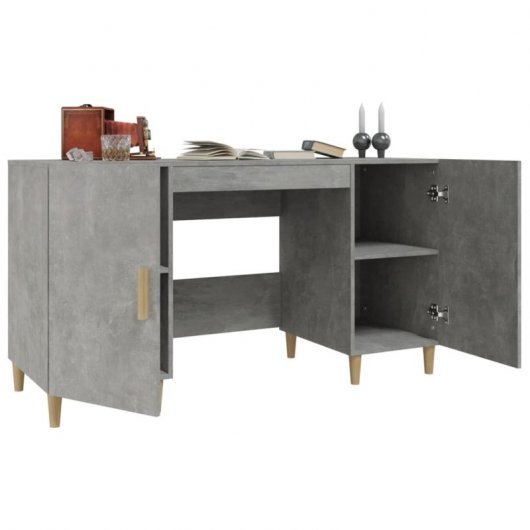 Vidaxl Escritorio De Madera Contrachapada Gris Hormigón 140x50x75 Cm