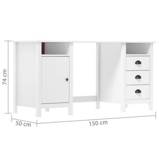 Vidaxl Hill Range Scrivania In Legno Di Pino Bianco 150x50x74 Cm