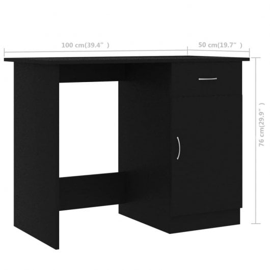 Vidaxl Bureau Contreplaqué Noir 100x50x76 Cm