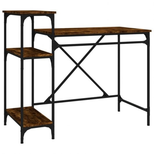 Vidaxl bureau avec étagères en fer et bois chêne fumé 105x50x90 Cm