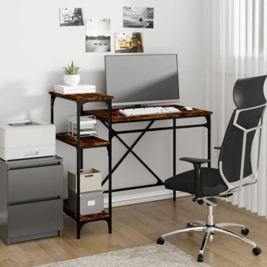 Vidaxl bureau avec étagères en fer et bois chêne fumé 105x50x90 Cm