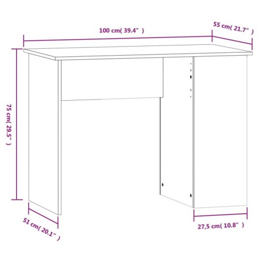 Vidaxl Bureau Contreplaqué Noir 100x55x75 Cm