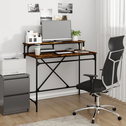 Vidaxl bureau en fer et contreplaqué chêne fumé 100x50x90 Cm