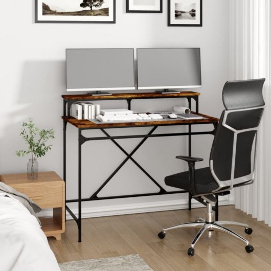 Vidaxl bureau en fer et contreplaqué chêne fumé 100x50x90 Cm