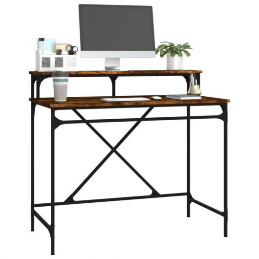 Vidaxl bureau en fer et contreplaqué chêne fumé 100x50x90 Cm