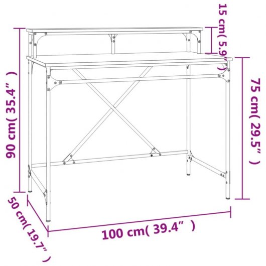 Vidaxl bureau en fer et contreplaqué chêne fumé 100x50x90 Cm