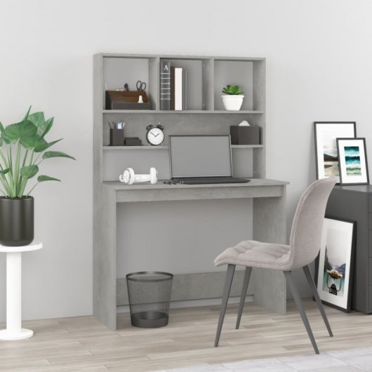 Vidaxl Bureau étagère en contreplaqué gris béton 102x45x148cm