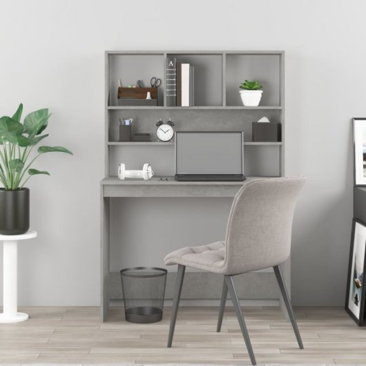 Vidaxl Bureau étagère en contreplaqué gris béton 102x45x148cm
