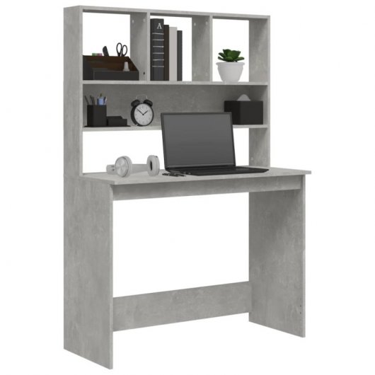 Vidaxl Bureau étagère en contreplaqué gris béton 102x45x148cm