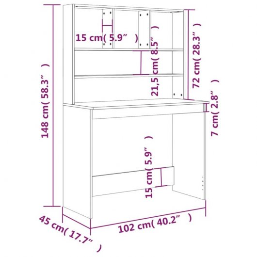 Vidaxl Bureau étagère en contreplaqué gris béton 102x45x148cm