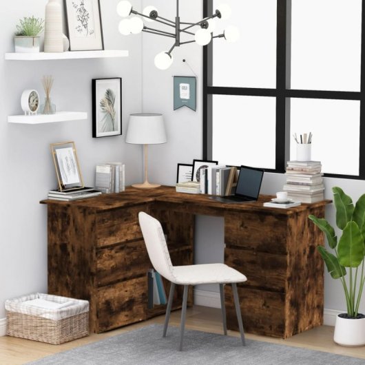 Bureau d'angle contreplaqué de chêne fumé Vidaxl 145x100x76cm
