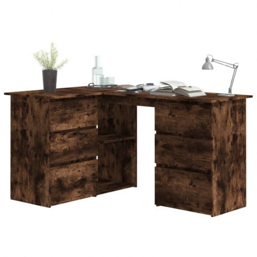 Bureau d'angle contreplaqué de chêne fumé Vidaxl 145x100x76cm