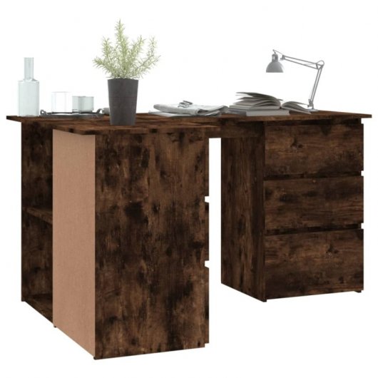 Bureau d'angle contreplaqué de chêne fumé Vidaxl 145x100x76cm