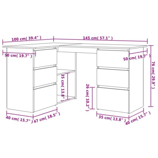 Bureau d'angle contreplaqué de chêne fumé Vidaxl 145x100x76cm