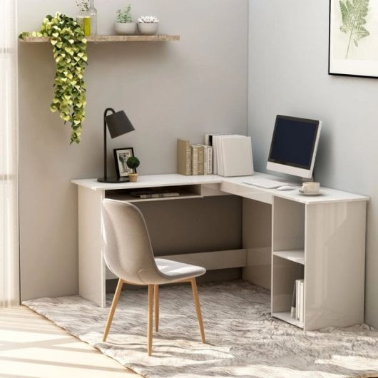 Vidaxl Escritorio Forma De L Contrachapada Blanco Brillo 120x140x75 Cm