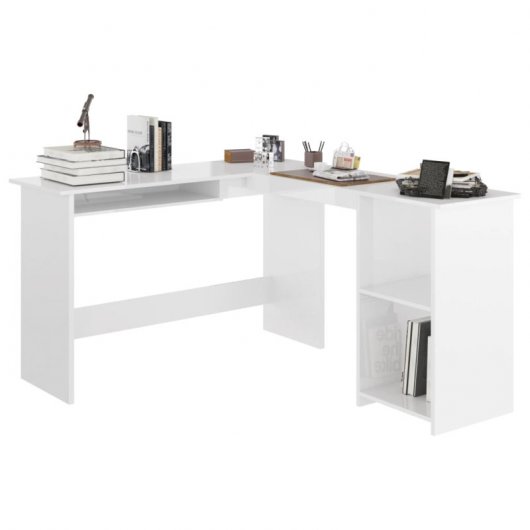 Vidaxl Escritorio Forma De L Contrachapada Blanco Brillo 120x140x75 Cm