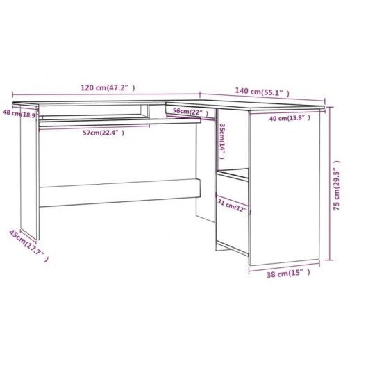 Vidaxl Escritorio Forma De L Contrachapada Blanco Brillo 120x140x75 Cm