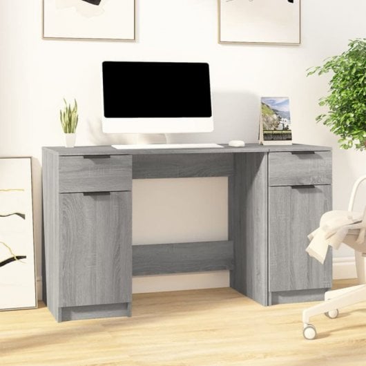 Bureau Vidaxl avec armoire latérale contreplaqué Sonoma gris