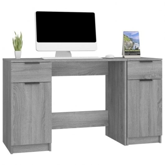 Bureau Vidaxl avec armoire latérale contreplaqué Sonoma gris