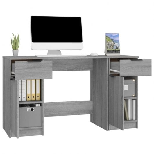 Bureau Vidaxl avec armoire latérale contreplaqué Sonoma gris