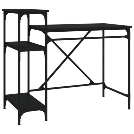 Mesa Vidaxl com prateleiras contraplacado preto 105x50x90 cm