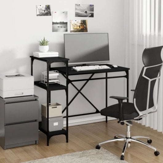 Mesa Vidaxl com prateleiras contraplacado preto 105x50x90 cm