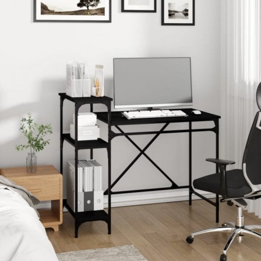 Mesa Vidaxl com prateleiras contraplacado preto 105x50x90 cm