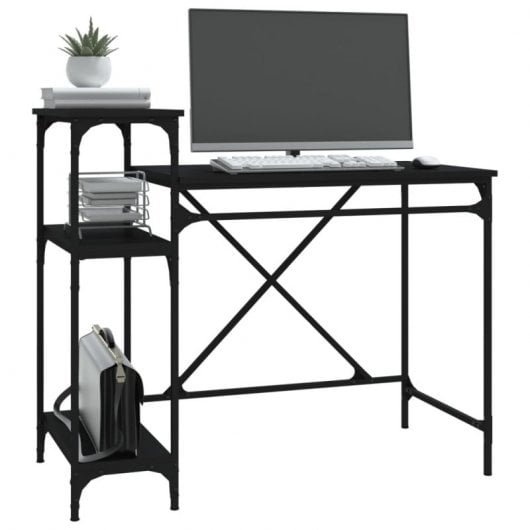Mesa Vidaxl com prateleiras contraplacado preto 105x50x90 cm