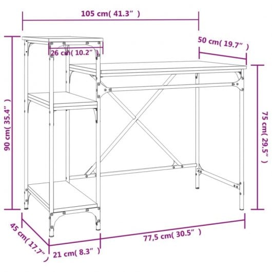 Mesa Vidaxl com prateleiras contraplacado preto 105x50x90 cm