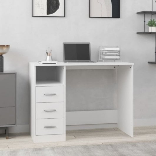 Vidaxl bureau à tiroirs en contreplaqué blanc 102x50x76 Cm