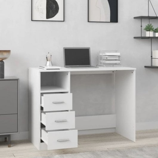 Vidaxl bureau à tiroirs en contreplaqué blanc 102x50x76 Cm