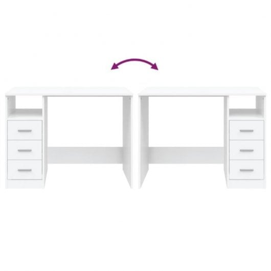 Vidaxl bureau à tiroirs en contreplaqué blanc 102x50x76 Cm