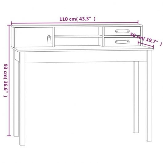 Vidaxl bureau en bois de pin massif 110x50x93 Cm