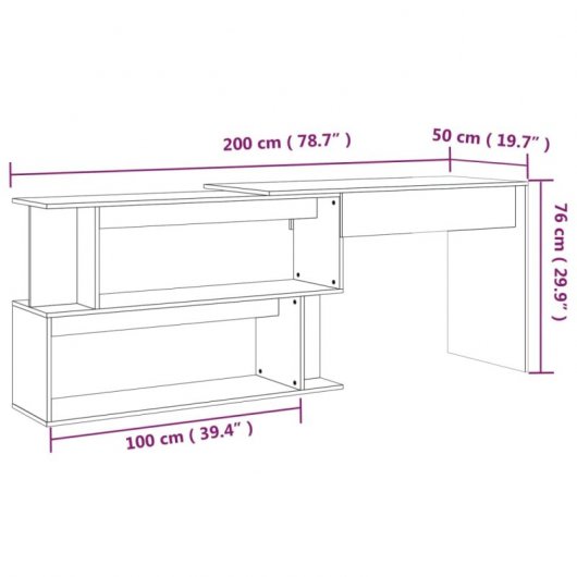 Vidaxl Bureau d'angle Contreplaqué Couleur Chêne 200x50x76cm