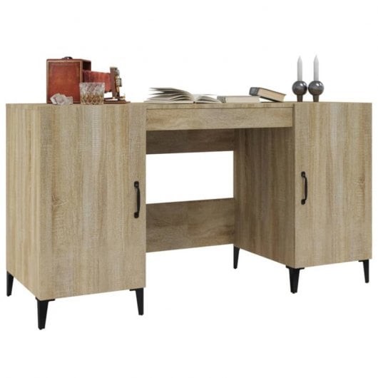 Mesa de madeira compensada Vidaxl Sonoma cor carvalho 140x50x75 cm