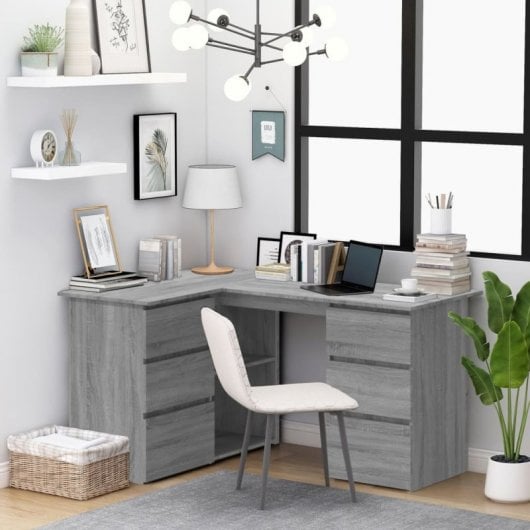 Vidaxl Sonoma bureau d'angle en contreplaqué gris 145x100x76 Cm