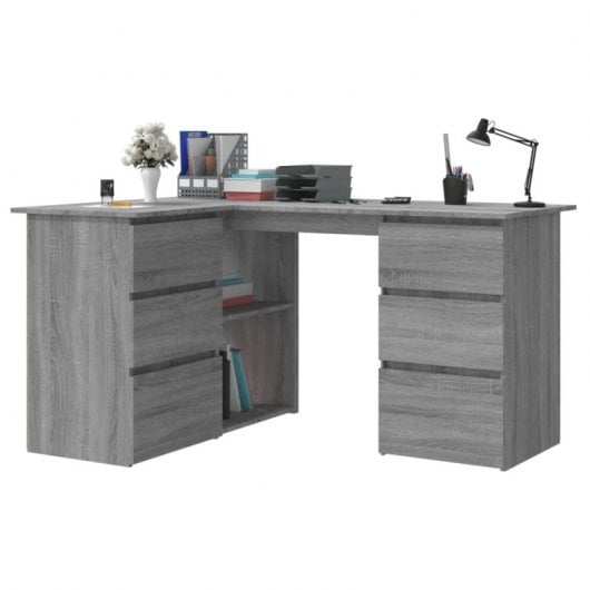 Vidaxl Sonoma bureau d'angle en contreplaqué gris 145x100x76 Cm