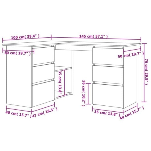 Vidaxl Sonoma bureau d'angle en contreplaqué gris 145x100x76 Cm