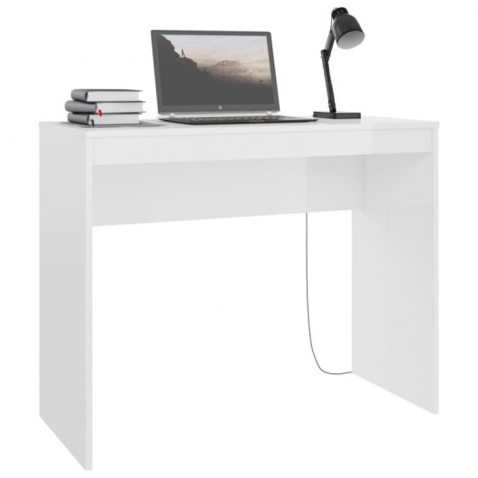 vidaXL Escritorio de madera contrachapada blanco brillo 90x40x72 cm