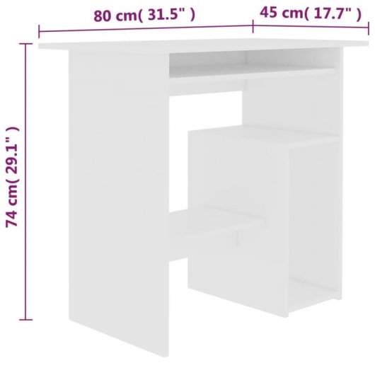 Vidaxl Bureau Contreplaqué Blanc 80x45x74 Cm