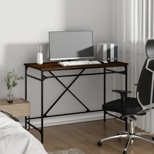 Vidaxl Bureau en fer contreplaqué Chêne marron 100x50x75cm