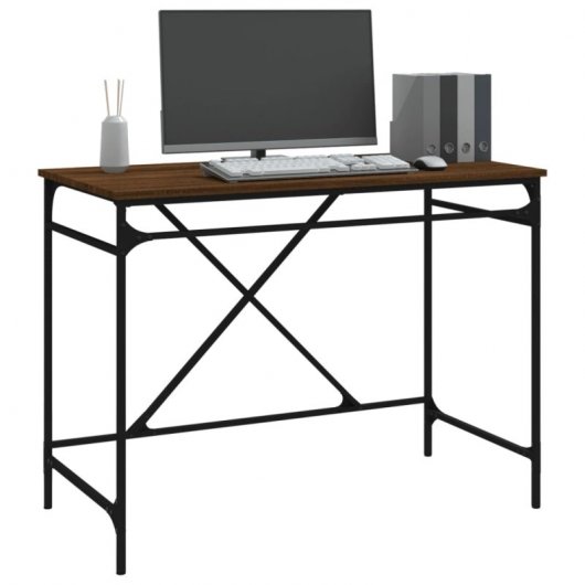 Vidaxl Bureau en fer contreplaqué Chêne marron 100x50x75cm