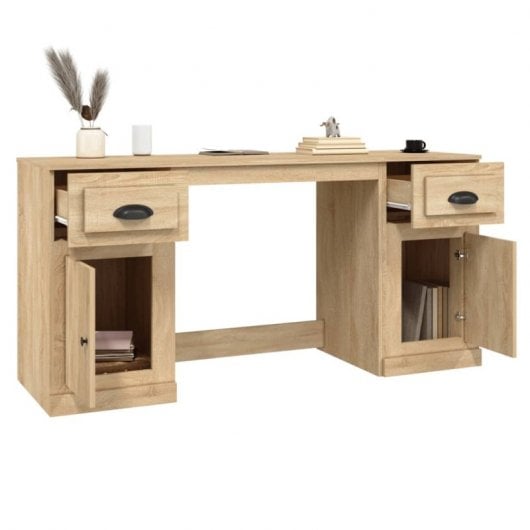 Scrivania Idaxl con mobile in compensato di rovere Sonoma
